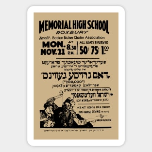 A Three Act Yiddish Folk Comedy "Dus groise Gevins" (The 200,000) by Sholem Aleichem Sticker